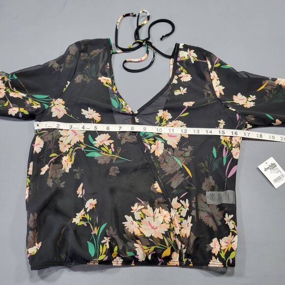 Charlotte Russe Black Floral Shirt NEW Long Sleeves Sheer Crop Blouse Women's S - Picture 6 of 9